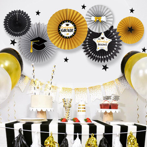 DAMAI Ensemble d'éventails géants en papier pailleté or, noir et argent pour cérémonie de remise des diplômes, fête, décoration suspendue pour salle de classe et célébrations - Product Image 2