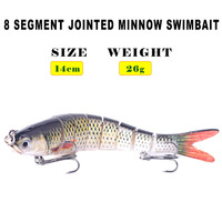 Lvde Kit Umpan Pancing 3 Potong, Kit Umpan Pancing 3 Potong 14Cm 8 Tersegmentasi untuk Memancing Ikan Trout Walleye Realistis Umpan Buatan Murah