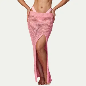 Uncinetto produttore custom oem odm guava colore soild petit Crochet vestito bikini spiaggia copertura rosa calda maxi gonna per le donne