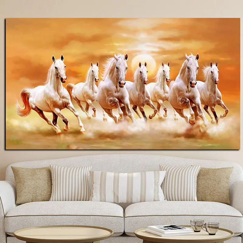 <span class=keywords><strong>Sieben</strong></span> laufende weiße Pferde tiere Gold Berühmte laufende Pferde Wand kunst Malerei