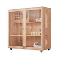 Dongmajiaju Villa pour chat en bois massif, mobilier d'intérieur, espace de circulation libre extra-large, niche pour chat, maison pour chat, tout-en-un