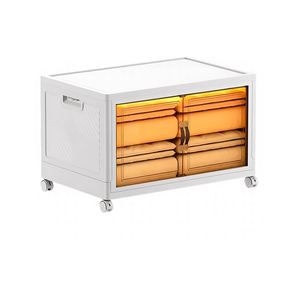 Folding Rectangle White <b>Storage</b> <b>Box</b> Doors Wheels <b>Collapsible</b> Eco-Friendly Injection Molded Plastic Stackable 25L Capacity Home - Product Image 1