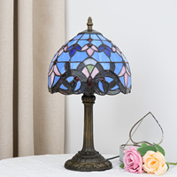 Lampe de table Tiffany en verre teinté, faite à la main, lampe de chevet, lampe de nuit, art antique, salon, chambre à coucher, bureau