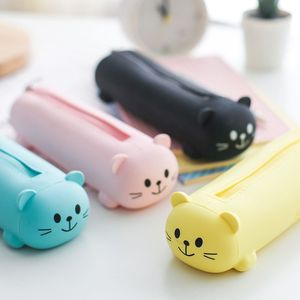 Étui à crayons en silicone Longcheng Cartoon, forme de chat, grande capacité, sac de rangement portable pour étudiants - Product Image 1