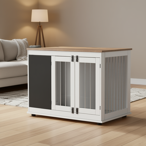 Table d'appoint pour chien, design moderne en bois blanc de 39 pouces, pour grands chiens, avec tableau noir et patins antidérapants - Product Image 2