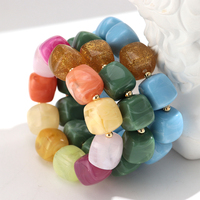 Nouveaux Bracelets Élastiques d'Été Colorés Effet Marbre CCB Or Perles Carrées Mélangées Géométriques Faits Main pour Femme