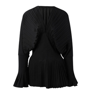 Nouveau modèle de chemisier pour femme à col en V, style corset, en tissu épais, à manches plissées évasées, taille haute, Design Gas Top Fall, Tendance - Product Image 1