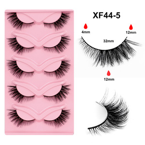 XF 5 Pairs Fox Eye Lashes 3D Silk Plant Fiber Natural False <b>Cat</b> Eyelashes Black Natural for Pink Tray Wholesale Custom - Product Image 3