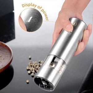 Rechargeable Semi-Automatic Electric Pepper Mill and Salt Grinder <b>Set</b> with Ceramic Mechanism Dust Cover Metal Stainless Steel - Product Image 4