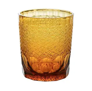 Bicchieri intagliati a mano bicchiere da whisky con fondo pesante bicchieri fantasia in cristallo Set di bicchieri da whisky con taglio colorato vetro inciso