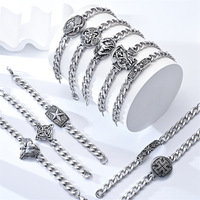 Gelang Rantai Cuban Link Baja Anti Karat Tahan Air, Perhiasan Pria untuk Pacar, Hadiah Retro Punk Gothic dengan Liontin Tengkorak dan Salib