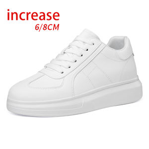 Chaussures de course pour hommes invisibles augmentant la taille, semelle épaisse de 8 cm, en maille, à lacets, baskets décontractées blanches à bout rond pour l'automne - Product Image 1