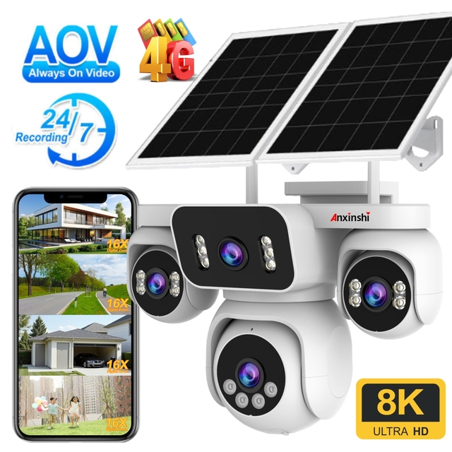 ANXINSHI Outdoor IP Solar CCTV Security Camera with Night Vision 4G Motion Detection Memory Card Storage