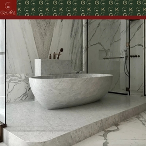 Bañera Ovalada Independiente de Mármol Bianco Carrara, Moderna y de Lujo, con Vetas Grises Suaves, Personalizable OEM, Marca GOLDKING - Product Image 6