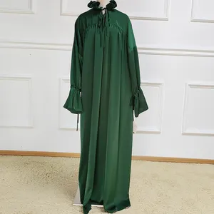 Satin Modest Dress For Women Emerald Satin Long Dress With Long Sleeves Modest Engagement Dress