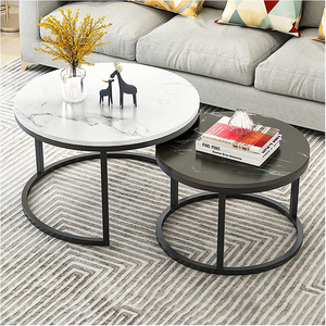 Mesa de Centro Redonda con Acabado de Mármol Blanco y Dorado - Product Image 4