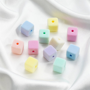 Plush Flocked Square <b>Beads</b> <b>Plastic</b> Loose <b>Beads</b> For DIY Jewelry Phone Chain Accessories - Product Image 1