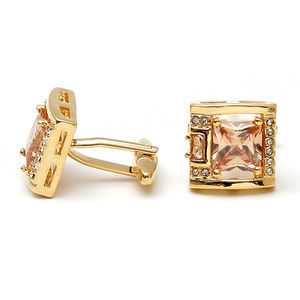 Luxury Men's <b>Cufflinks</b> Inlaid with Orange Zircon Rhinestones square <b>Gold</b>-copper Shirt High Quality <b>Cufflinks</b> - Product Image 4