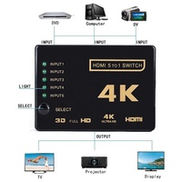 Conmutador HDMI 5 en 1, 5x1, 4K 30Hz, 5 Puertos, con Control Remoto y Receptor IR - HDMI 4K de 5 Puertos