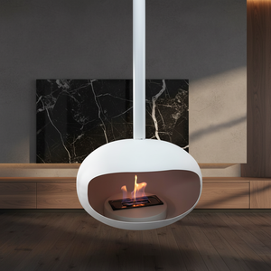 Cheminée suspendue de luxe au bioéthanol, montage au plafond, foyer à feu véritable, chauffage éco-responsable pour hall d'hôtel - Product Image 6