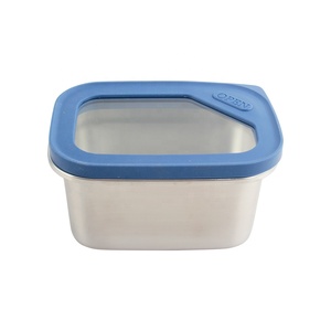 Rectangle Food Container with Blue Plastic Lid Airtight Leak Proof Stainless Steel Single Compartment <b>Lunch</b> <b>Box</b> - Product Image 2