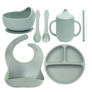 ชุดอาหารสําหรับเด็กที่เลิกดื่มขั้นต่ําขั้นต่ํา ชุดดูดผ้ากันเปื้อนและจานช้อน ชุดให้อาหารเด็กซิลิโคน - Product Image 6