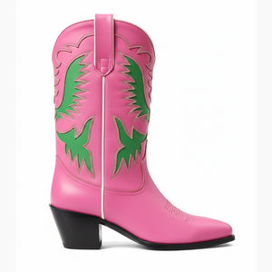 <span class=keywords><strong>Bottes</strong></span> de cow-girl occidentales personnalisées WETKISS vertes et blanches, <span class=keywords><strong>bottes</strong></span> à talon haut épais mi-mollet pour femme, <span class=keywords><strong>bottes</strong></span> de cow-boy brodées pour l'été - Product Image 1