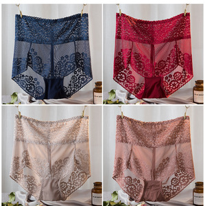 Ropa interior bragas <span class=keywords><strong>de</strong></span> talla grande para <span class=keywords><strong>mujer</strong></span> <span class=keywords><strong>con</strong></span> encaje <span class=keywords><strong>de</strong></span> malla floral bordado <span class=keywords><strong>de</strong></span> tiro alto - Product Image 4
