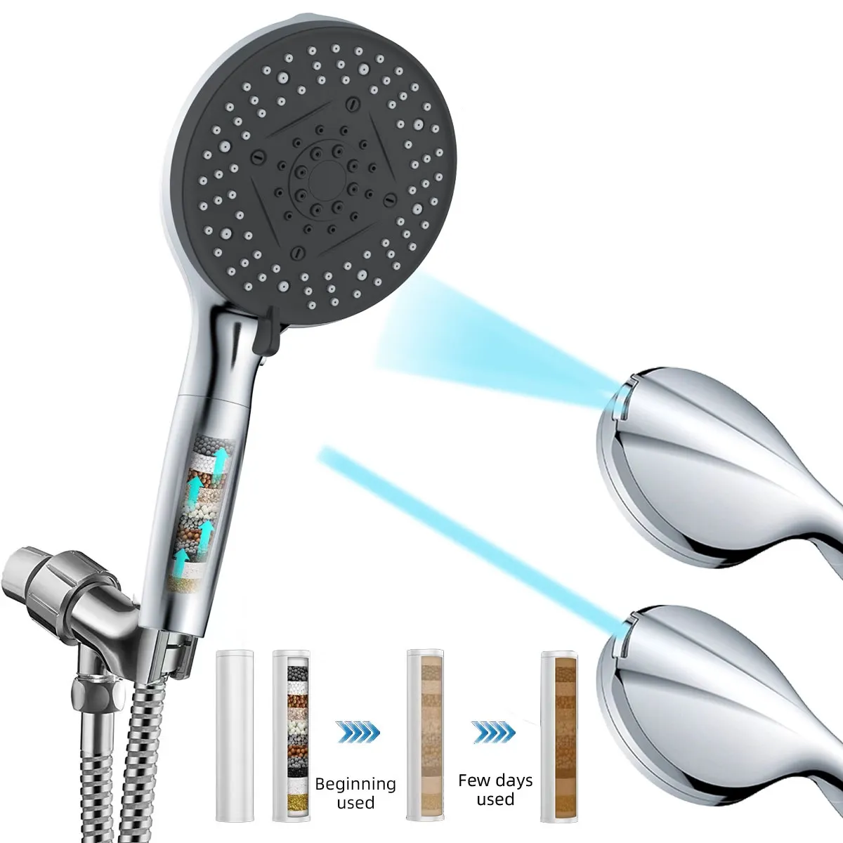 doccia Factory Direct Sale Abs Plastic Shower Head 8 spray setting and 2 jets Functions Handheld Rainfall Showerhead with filter