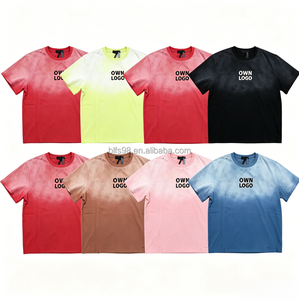เสื้อยืดคอกลมแขนสั้นทรงโอเวอร์ไซส์ลายมัดย้อมสำหรับผู้ชาย ทรงปกติ สวมใส่สบาย พิมพ์ลายโลโก้ด้านหน้า สีพื้นไล่เฉดสไตล์เก๋ - Product Image 1