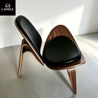 Fauteuil lounge Mid-Century Modern Shell, structure en contreplaqué, revêtement en cuir, fauteuil d'appoint pour salon, bureau à domicile, hôtel