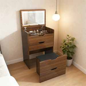 3-in-1 Solid Wood Vanity Desk Lighted <b>Mirror</b> Stool Flip Top Makeup Dressing Table <b>Compact</b> Storage Bedroom Bathroom - Product Image 1