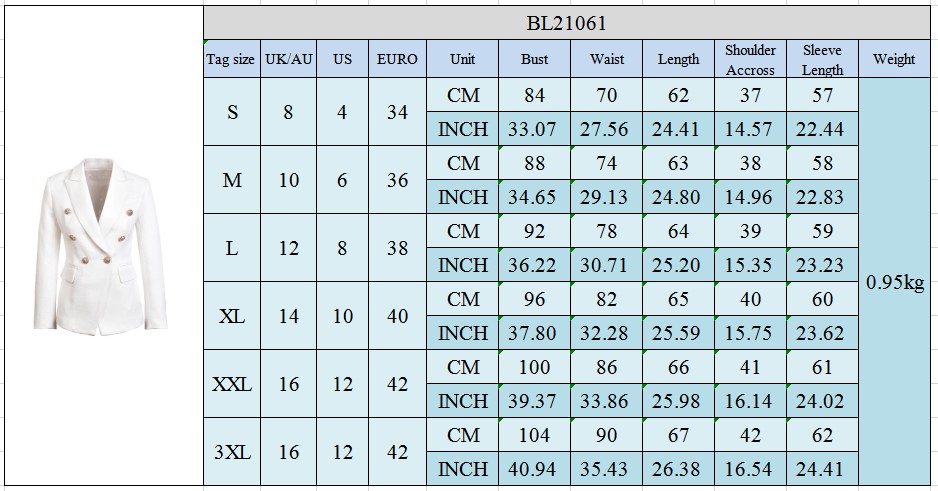 Classic Design Quality Double Breasted Buttons Lady Office Wear Winter Women White Tweed Blazer