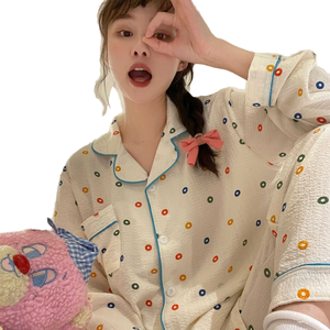 Ensemble de pyjama en tricot à manches longues décontracté à taille élastique pour femmes, nouveau design, hiver - Product Image 1