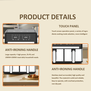 HOT 1500W 10L <span class=keywords><strong>Friteuse</strong></span> <span class=keywords><strong>à</strong></span> double panier en acier inoxydable de grande capacité <span class=keywords><strong>Deux</strong></span> pièces 2 <span class=keywords><strong>paniers</strong></span> indépendants Four <span class=keywords><strong>à</strong></span> <span class=keywords><strong>friteuse</strong></span> <span class=keywords><strong>à</strong></span> <span class=keywords><strong>air</strong></span> <span class=keywords><strong>à</strong></span> double zone - Product Image 6