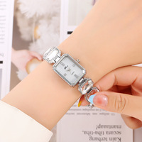 Jam Tangan Gelang Wanita Berhias Berlian Imitasi, Jam Tangan Kuarsa Dial Persegi Kecil Model Sugar Cube