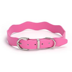 Accesorios de cuero Pu Collar de perro Macaron ajustable de gama alta en forma de onda especial banquete cinta de cumpleaños Collar de mascota sólido - Product Image 3