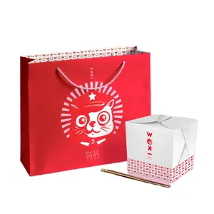 Desain pola merah muda personalisasi dicetak kotak kertas putih Takeaway untuk makanan jalan mie Spaghetti Pasta