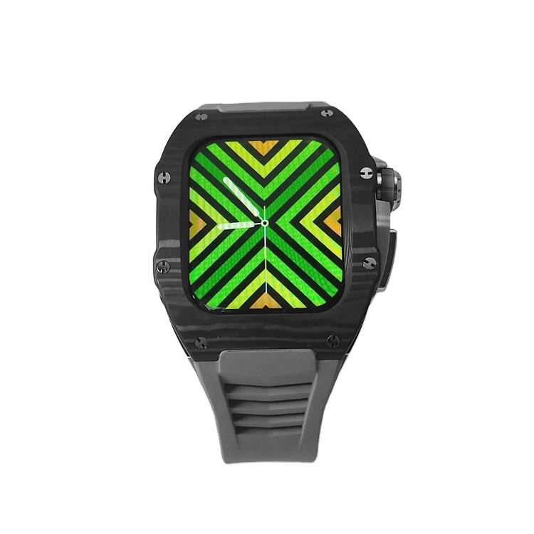 Accepts Custom Logo Carbon Fiber Material Watch Cover Fluoro Rubber Strap Smartwatch For Apple IWatch