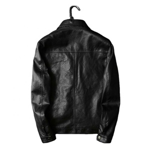เสื้อแจ็คเก็ตหนังแท้มีซิป,รถจักรยานยนต์แข่งสีดำสำหรับผู้ชาย - Product Image 2