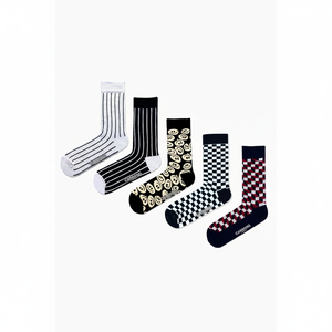 Unisex 5-Pack Colorful Old School Patterned <b>Socks</b> <b>Black</b> and White Digital Printed - Product Image 2