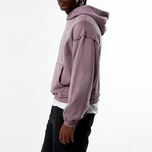 Felpa con Cappuccio <span class=keywords><strong>Viola</strong></span> Lavata da <span class=keywords><strong>Uomo</strong></span> con Logo Personalizzato, Bordo Grezzo e Cuciture Esposte, Oversize, Stile Casual Streetwear - Product Image 3