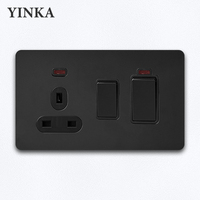 Prise multifonction de qualité supérieure, norme britannique 13A, avec USB C, interrupteur à bascule rétro, panneau en acier inoxydable noir mat pour la maison