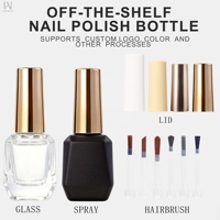 Bouteilles en verre de luxe pour gel UV, 12 ml et 15 ml, avec pinceau et couvercles dorés, personnalisables OEM/ODM avec logo et couleur, pour vernis à ongles en gel, contenants vides pour nail art