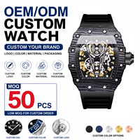 Montre mécanique automatique personnalisée pour homme Binbond J7751, cadran squelette tonneau, bracelet en silicone, lumineuse, de luxe, sportive, OEM ODM