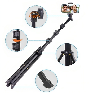 Perche à selfie portable pour <span class=keywords><strong>smartphone</strong></span>, idéale pour les voyages en extérieur, avec anneau lumineux LED pour diffusion en direct, support de caméra, tré<span class=keywords><strong>pied</strong></span> de studio photo et vidéo - Product Image 2