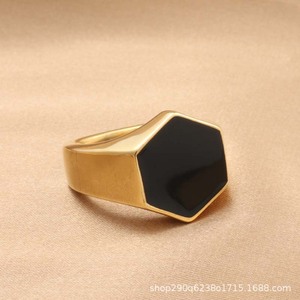 Hexagon Titanium Steel <b>Ring</b> Gold Color Men's Fashion Jewelry Gift Geometric Design - Product Image 5