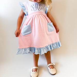 Vestito da bambina con fiocco ricamato multicolore, monogramma classico, regalo, abbigliamento coordinato per sorella, primavera, estate, Pasqua - Product Image 2