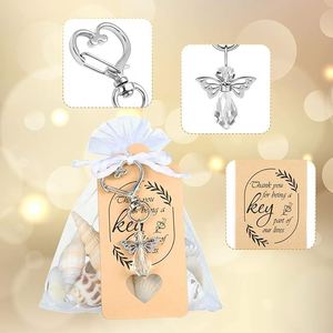 Hot Selling RTS 30 Sets Angel Keychain Favor Bulk Crystal Angel Wing Pendant Organza Bag Thank You Tag Funeral Memorial Gift - Product Image 3