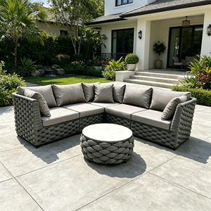 Set di <span class=keywords><strong>Mobili</strong></span> <span class=keywords><strong>da</strong></span> Giardino di Lusso <span class=keywords><strong>in</strong></span> 6 Pezzi, Arredamento <span class=keywords><strong>da</strong></span> <span class=keywords><strong>Esterno</strong></span> <span class=keywords><strong>in</strong></span> <span class=keywords><strong>Vimini</strong></span> Resistente alle Intemperie con Cuscini e Tavolo <span class=keywords><strong>in</strong></span> Vetro - Product Image 1